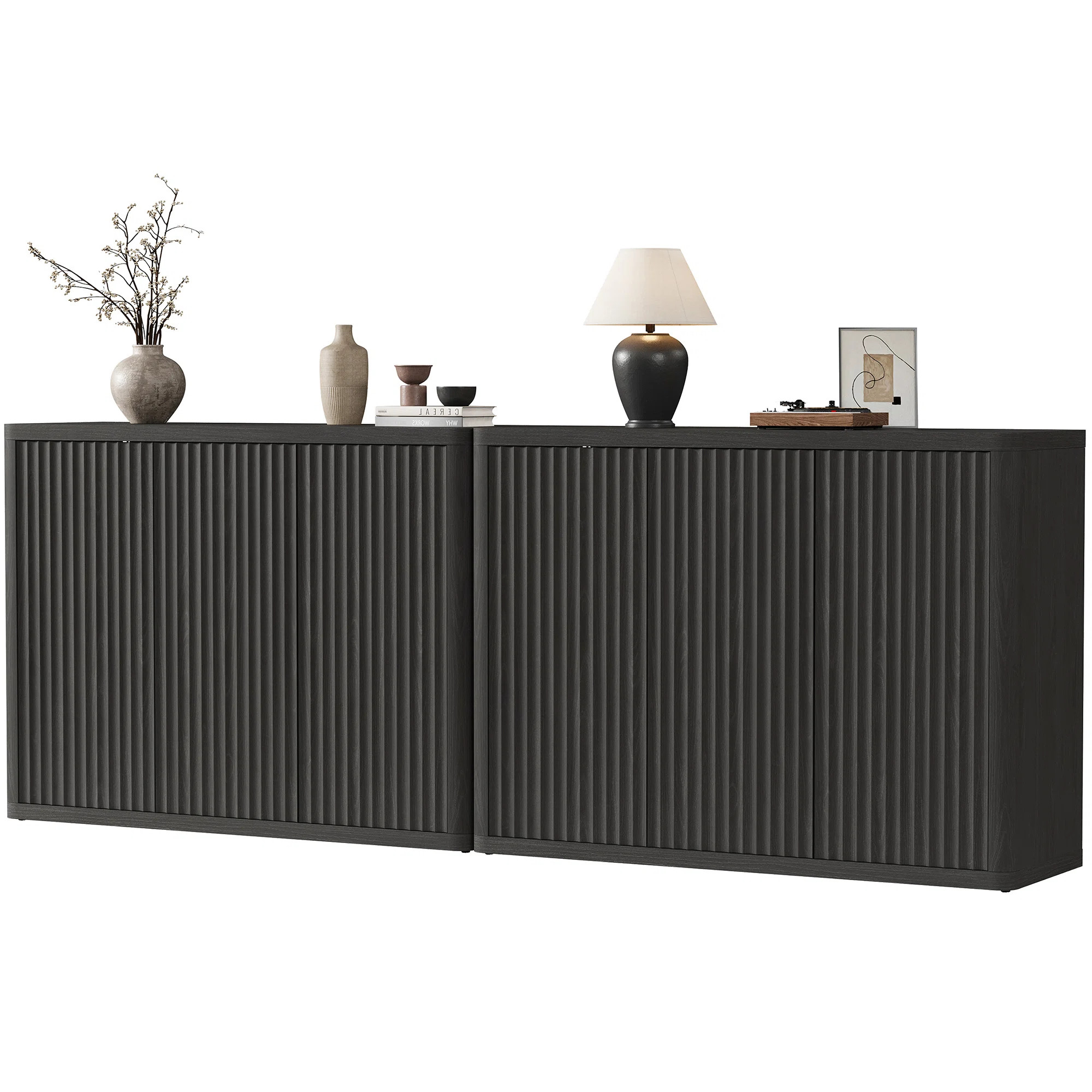 Cesiro 46.65'' W Sideboard With 3 Fluted Doors And Adjustable Shelves (Set of 2) | Wayfair North America