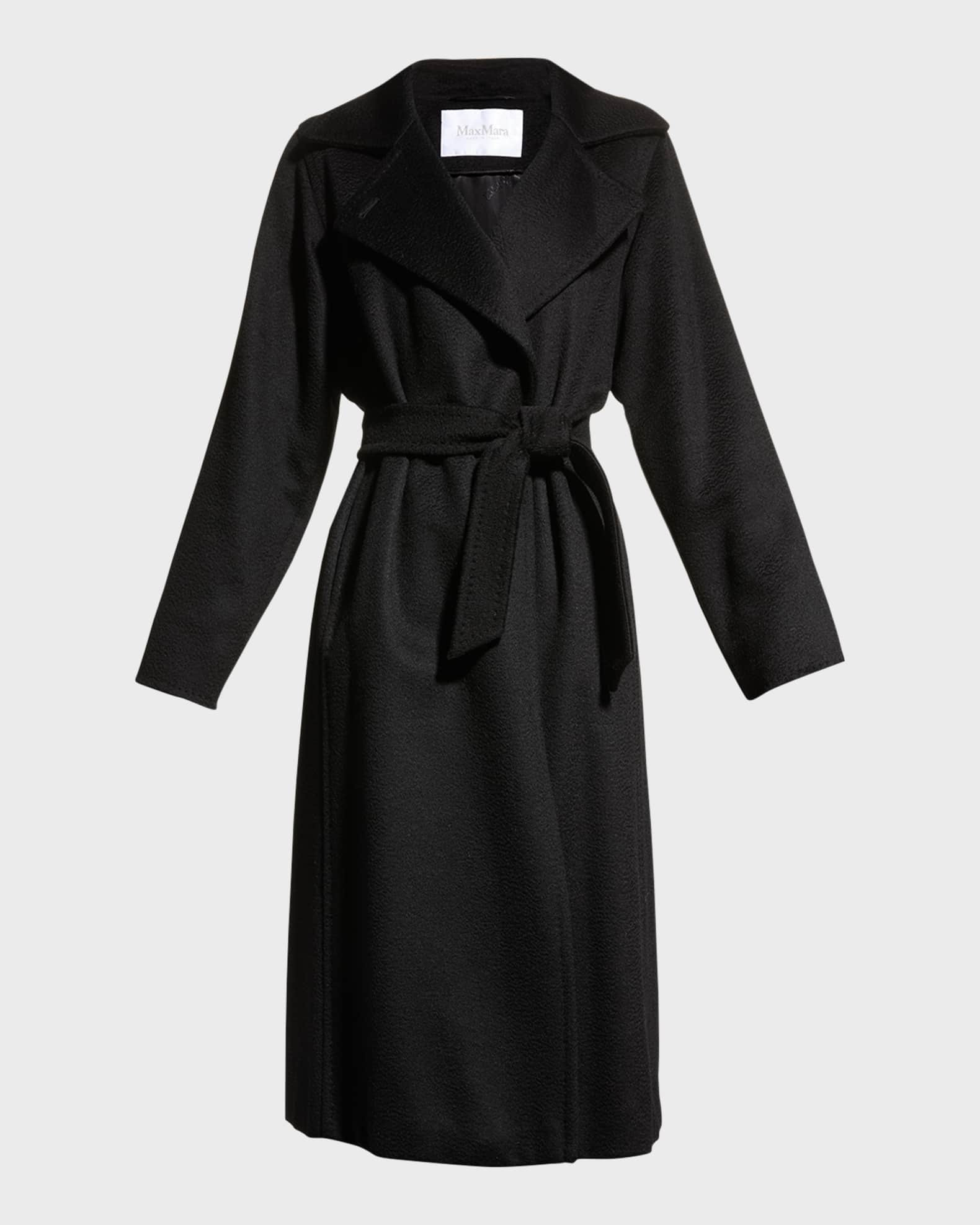 Manuela Belted Camel Hair Coat, Black | Neiman Marcus