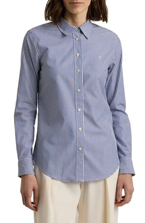 Lauren Ralph Lauren Stripe Easy Care Cotton Shirt in Blue/White at Nordstrom, Size X-Small | Nordstrom