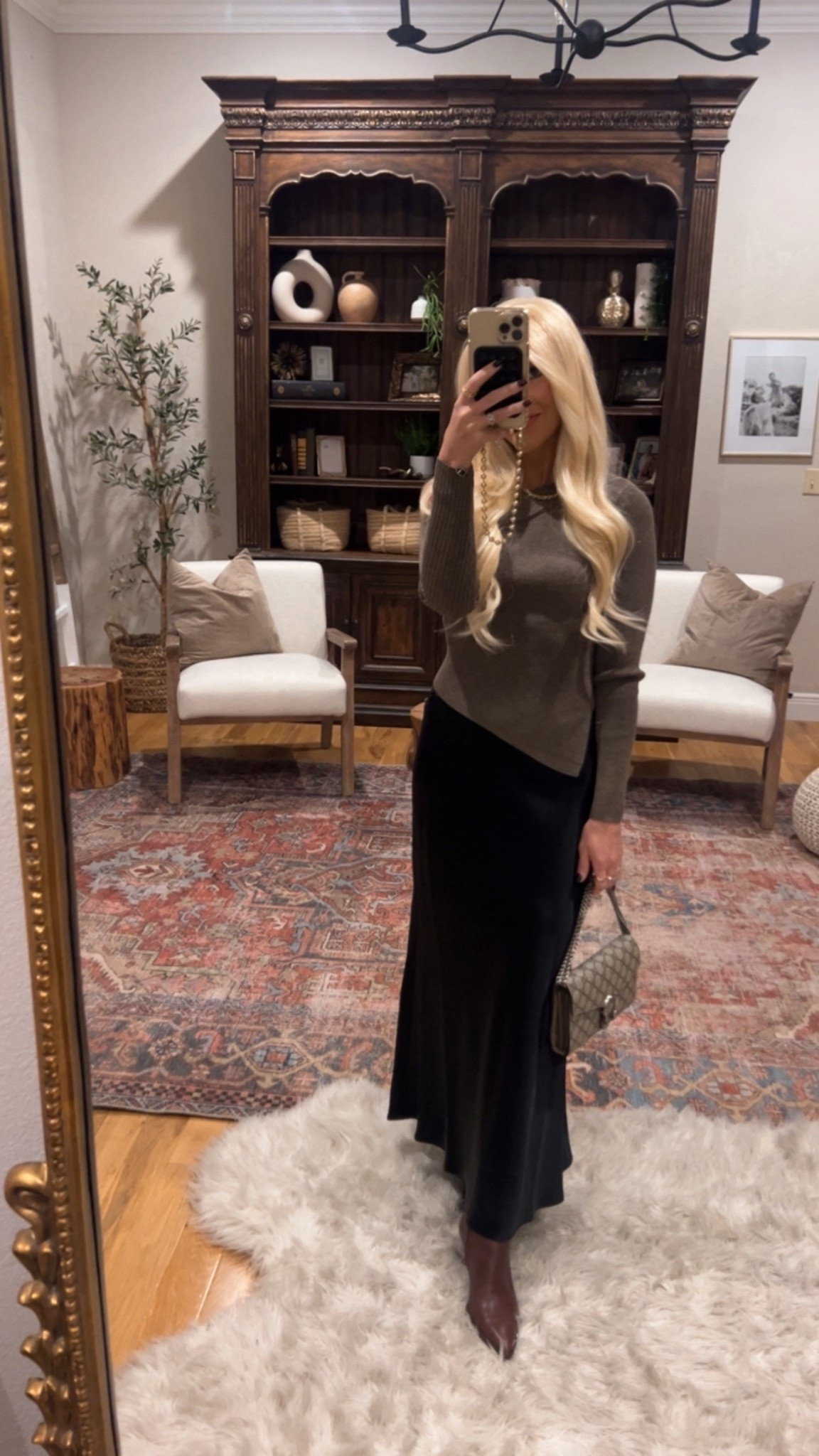 A favorite fall look🖤 would be great for a fall date night. This pieces are such great staple pieces you’ll wear for years. Top would be great for Thanksgiving | brown boots | neutral fall outfit 

#LTKFindsUnder100 #LTKSeasonal #LTKPetite