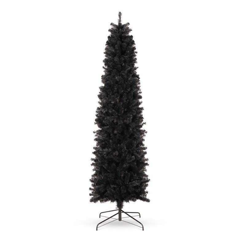 Best Choice Products 7.5ft Black Artificial Holiday Christmas Pencil Tree w/ 972 Tips, Metal Base | Walmart (US)