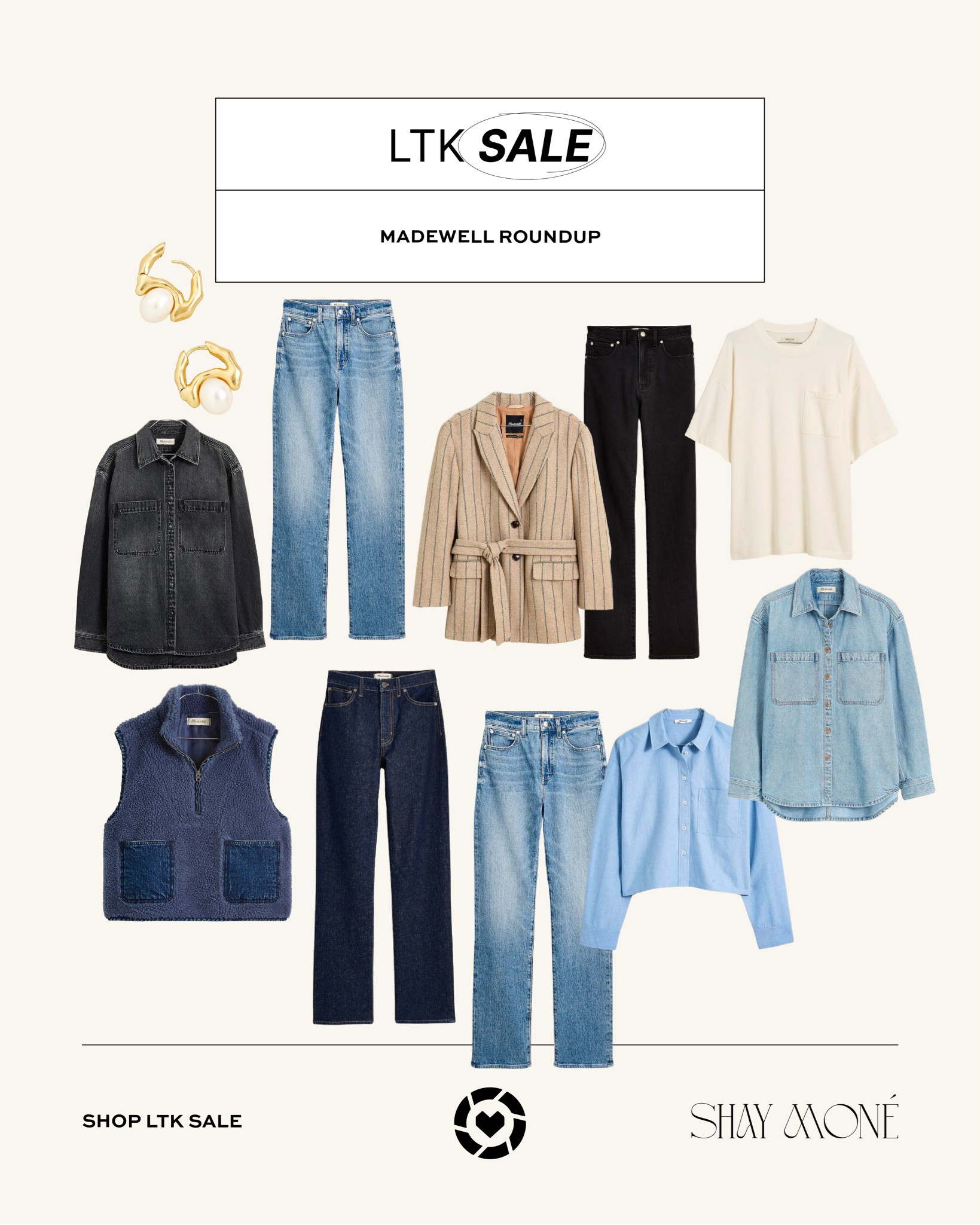 Jeans, blazer, denim shirt, vest, earrings, essential crew neck pocket tee

#LTKstyletip #LTKSale #LTKsalealert
