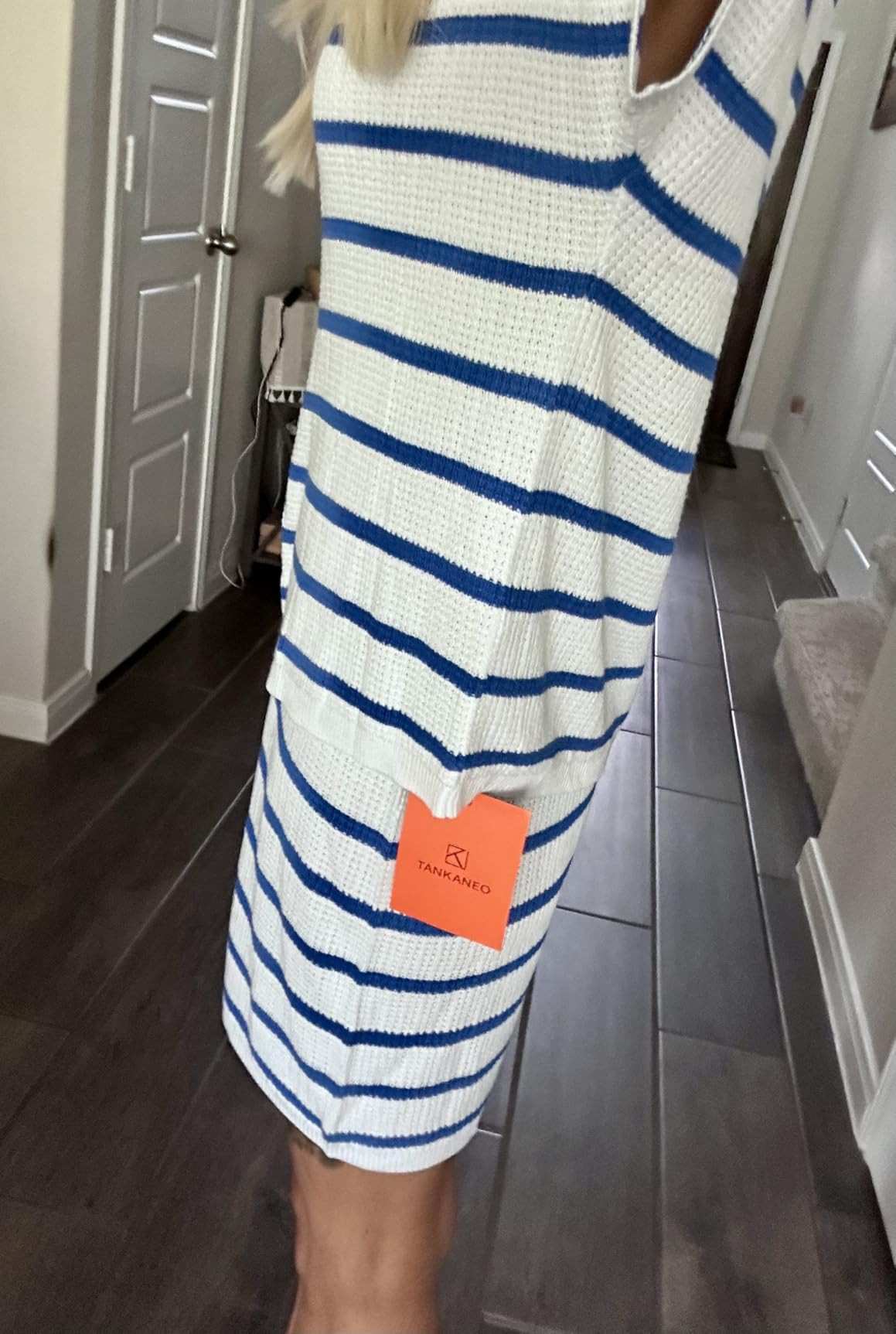 Tankaneo Womens 2 Piece Outfits Striped Knit Summer Sets V Neck Short Sleeve Tops and Shorts Loun... | Amazon (US)