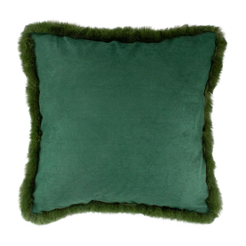 Northlight 17" Dark Green Velvet Throw Pillow with Faux Fur Fringe Edging | Target