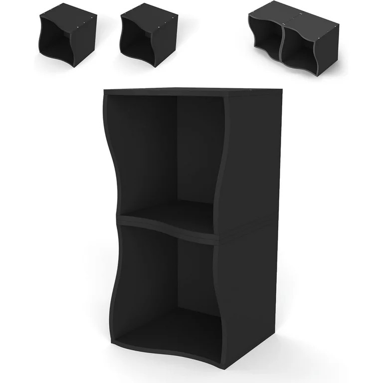 4 Cube Storage Organizer Shelf, Stackable Wooden Bookshelf, Modular Bookcase for Bedroom, Living ... | Walmart (US)