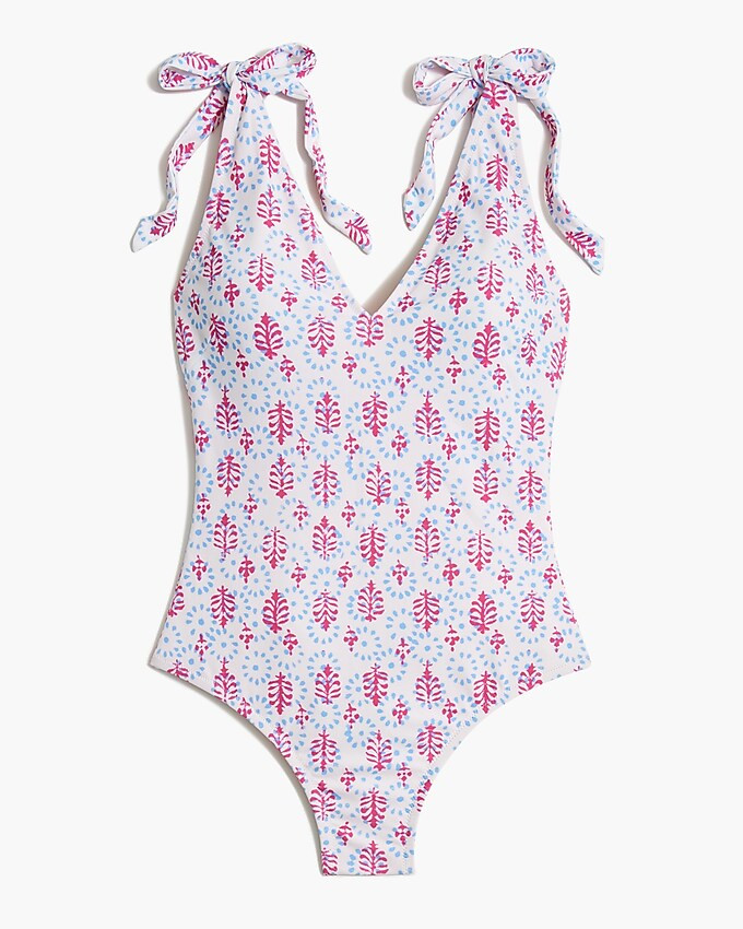 Printed tie-shoulder swimsuit | J.Crew Factory