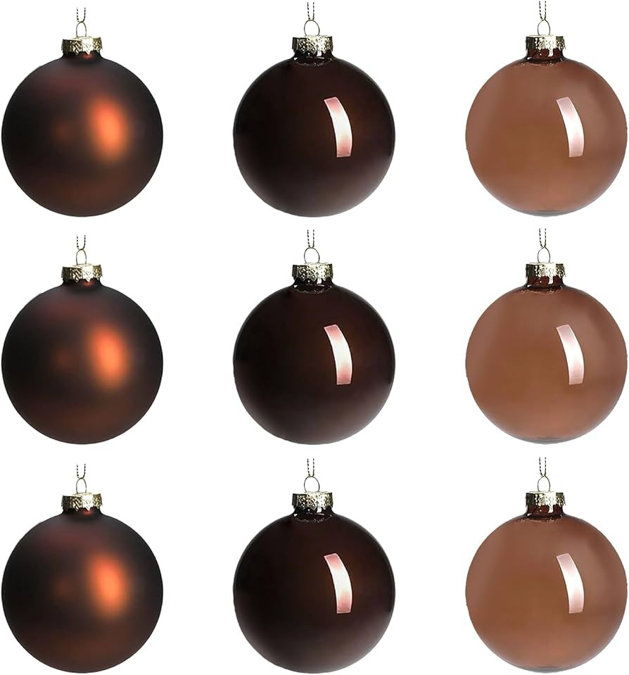 DN DECONATION Brown Glass Christmas Ball Ornaments 9PCS, 3.15" Hanging Ball | Amazon (US)