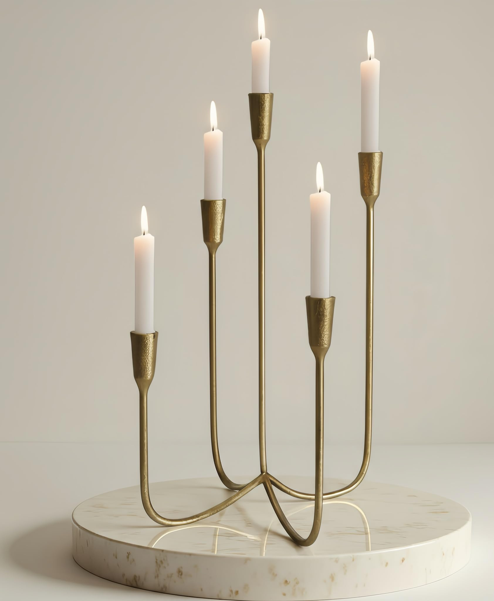 Gold Metal Candelabra for 5 Taper Candles – Hand-Forged Candle Holder with Elegant Vintage Fini... | Amazon (US)