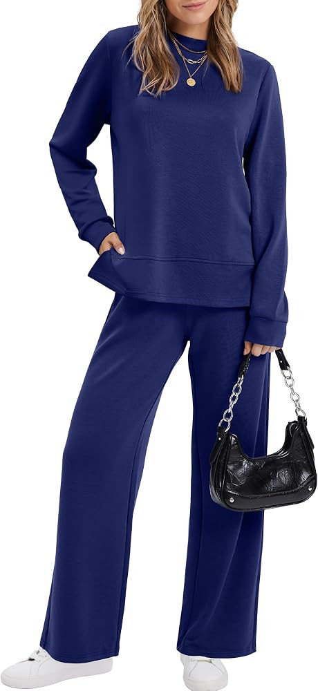 XIEERDUO Women's Side Slit Lounge Sets 2 Piece Outfits Mock Neck Tracksuit Fashion Sweatsuit Wide... | Amazon (US)