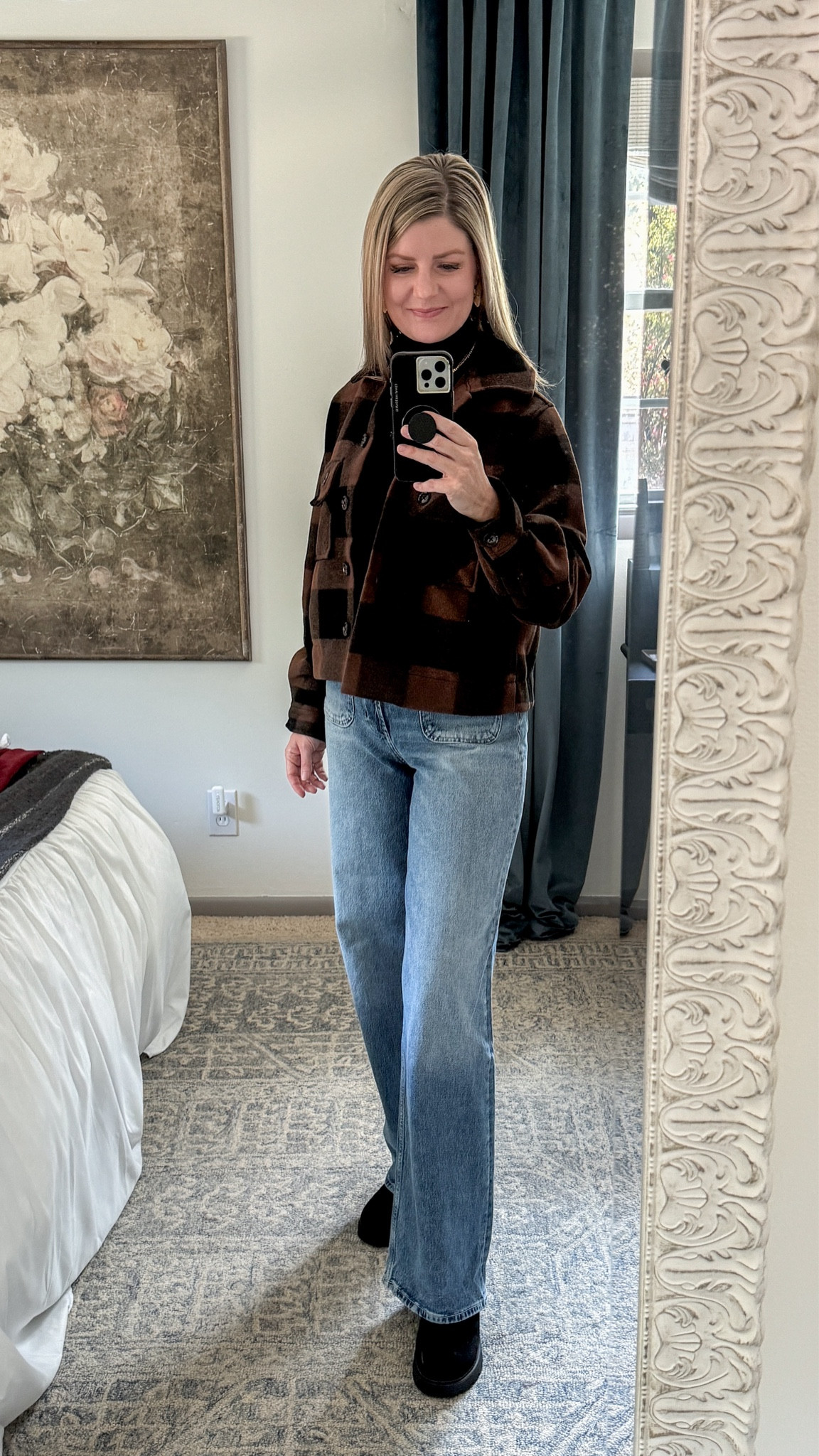 Wide leg jean outfit idea - this $19 turtleneck tank would be cute with a skirt too. This check cropped jacket from @walmartfashion is so well made! Very impressed with it. #walmartpartner #walmartfashion

#LTKFindsUnder50 #LTKStyleTip #LTKSeasonal