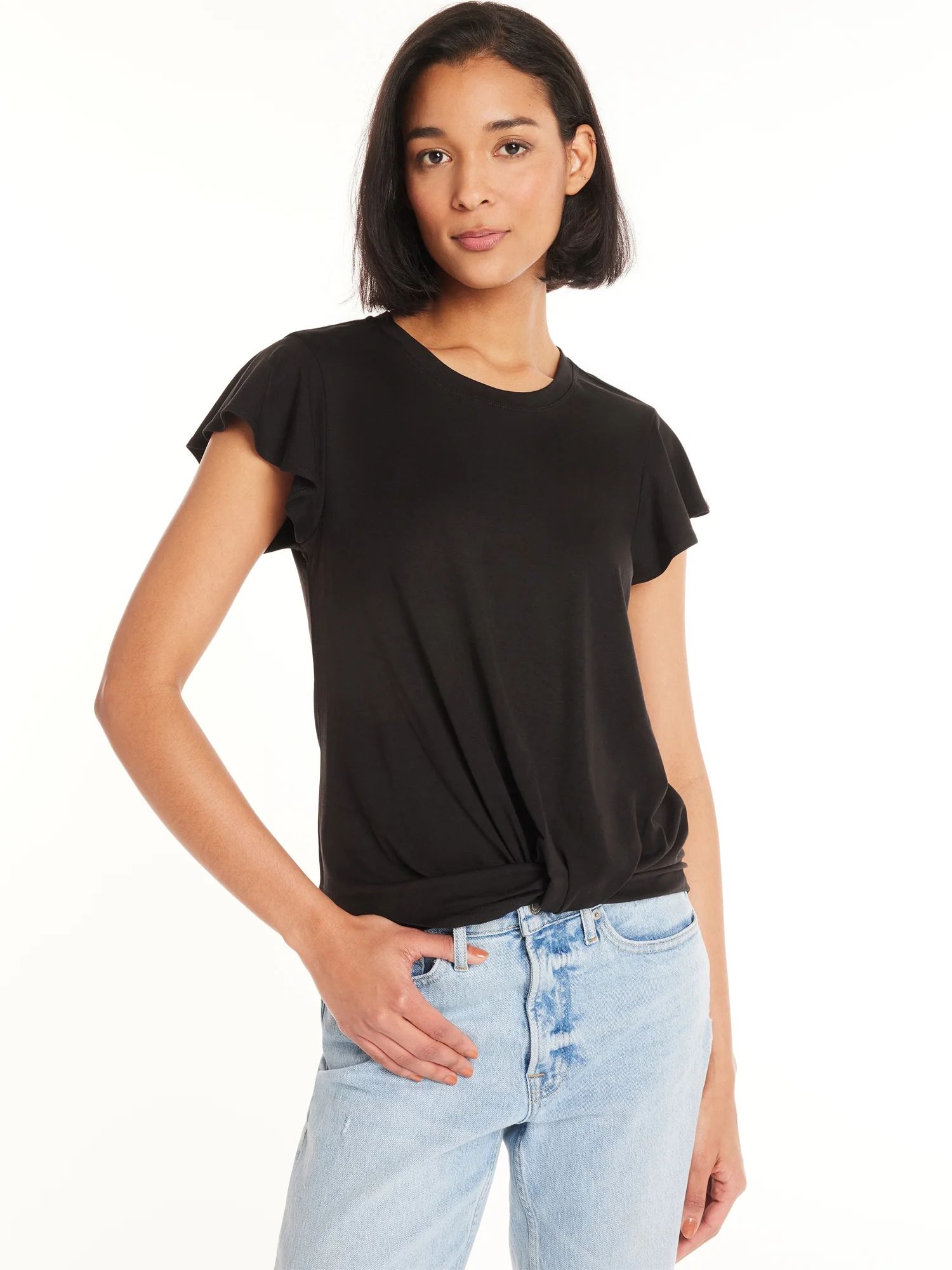 Time and Tru Women's Relaxed Fit Twist Top with Short Sleeves, XS-3XL | Walmart (US)