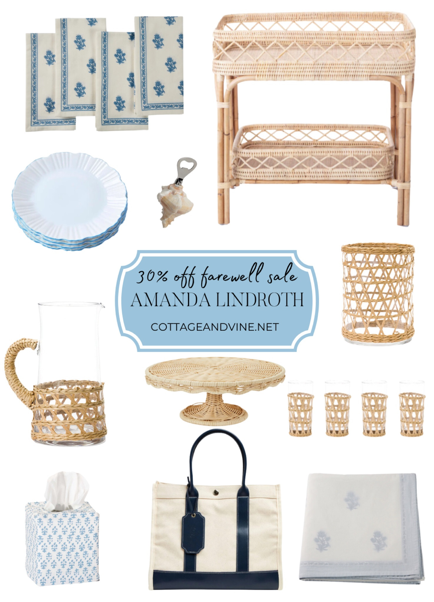 30% off farewell sale at Amanda Lindroth.  Rattan, wicker, coastal decor #grandmillennial #coastal #blueandwhite

#LTKsalealert #LTKhome