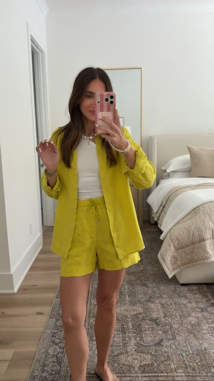 This chartreuse linen set is so good for summer. I love that you can wear it together for an effortlessly polished look or mix and match the pieces with basics already in your closet. Lightweight, breathable, and the perfect pop of color for warm weather.

Wearing XS

Linen set, Matching set, Summer outfit, Vacation style, Resort wear, Bright color outfit, Linen shorts, Oversized button down, Travel outfit, Warm weather fashion, Elevated casual style, Summer wardrobe staples, annabrstyle

#LTKootd #LTKOver40 #LTKSeasonal