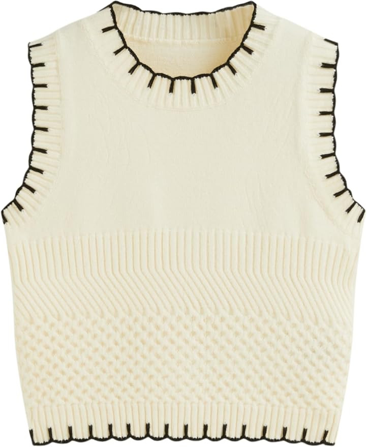 Sweater Vest Women Color Block Sleeveless Crew Neck Knit Cropped Sweater Tank Tops Outfits | Amazon (US)