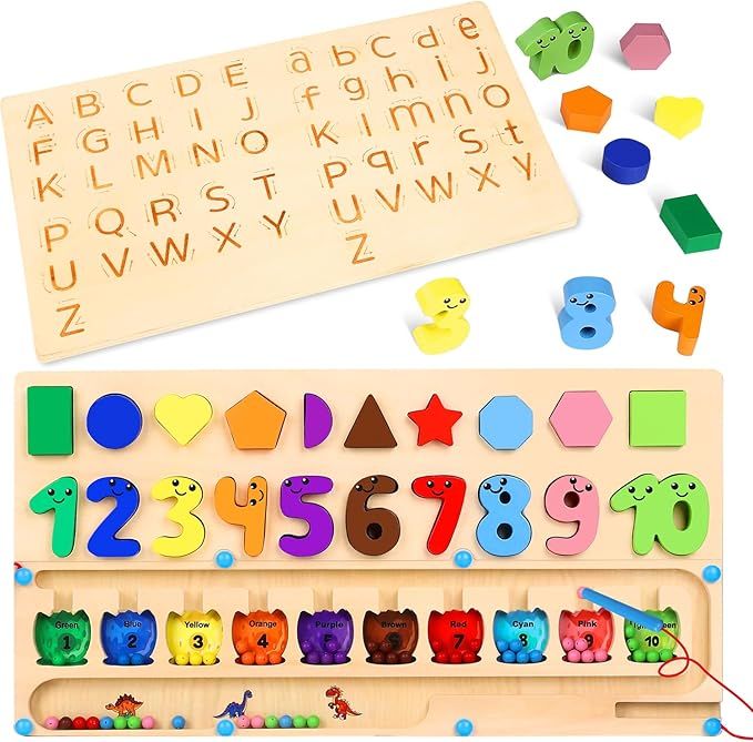 4 in 1 Montessori Toys for 2 3 4 Year Old Boys Girls, Educational Magnetic Color & Number Maze, F... | Amazon (US)