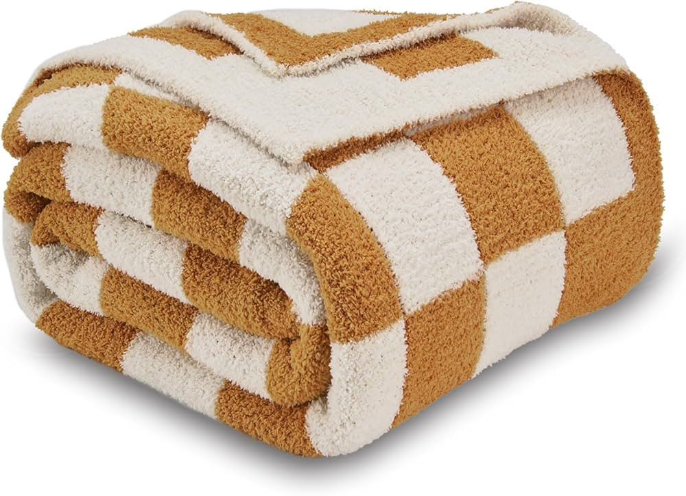 CozeCube Checkered Blanket, Ultra Soft Cozy Brown Orange Checkered Throw Blanket, Warm Fluffy Che... | Amazon (US)