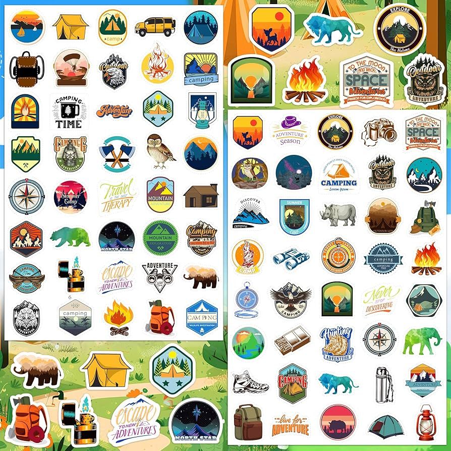 LINAYE 24 Sheets Travel Camping Stickers for Adults Kids, 960 PCS Nature Camp Stickers Waterproof... | Amazon (US)