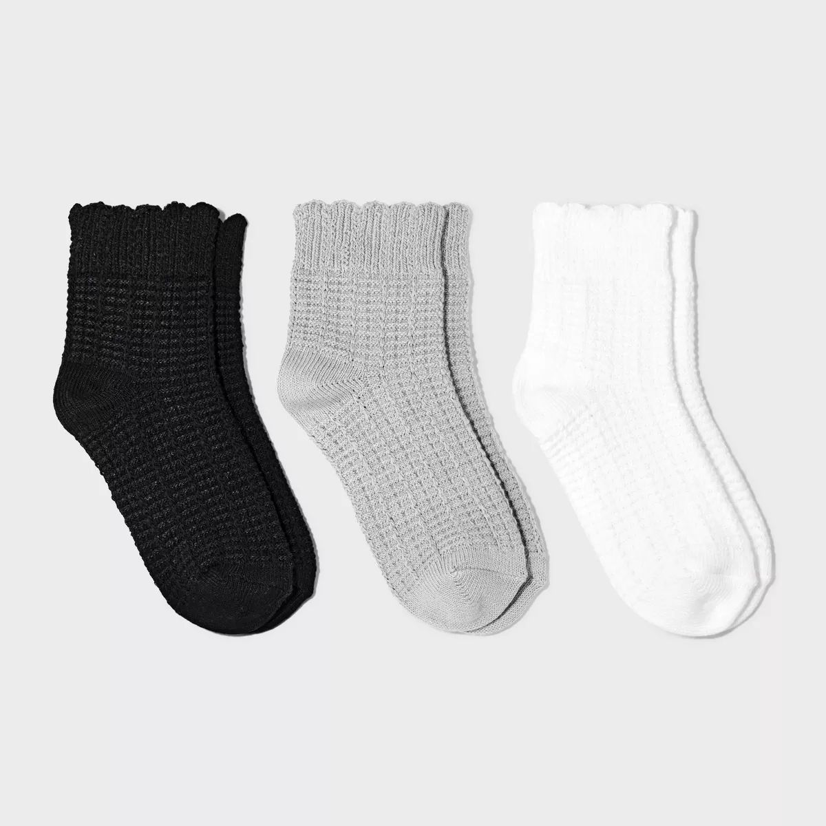 Women's Scallop Edge 3pk Ankle Socks - Universal Thread™ White/Gray/Black 4-10 | Target