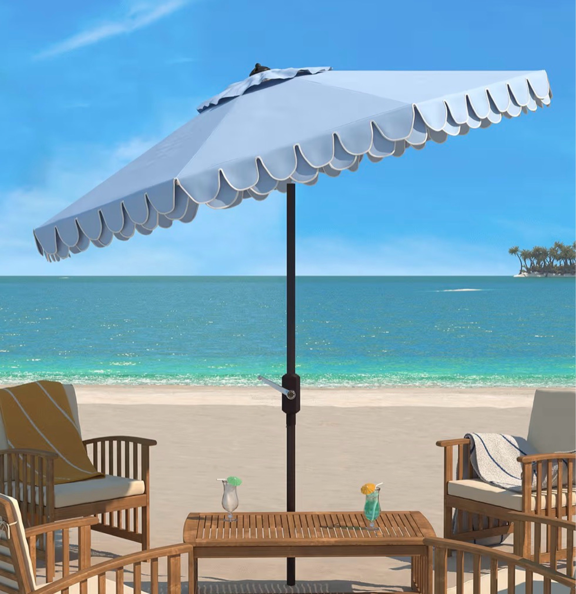	
4.7
4.7 out of 5 stars
(394)
SAFAVIEH Outdoor - Valance 9-Foot Crank Patio Umbrella - Baby Blue & White Canopy - Brown Aluminum Pole - Decorative Petal Valance Trim - Ideal for Patio, Deck, Poolside, Backyard (PAT8006U) 