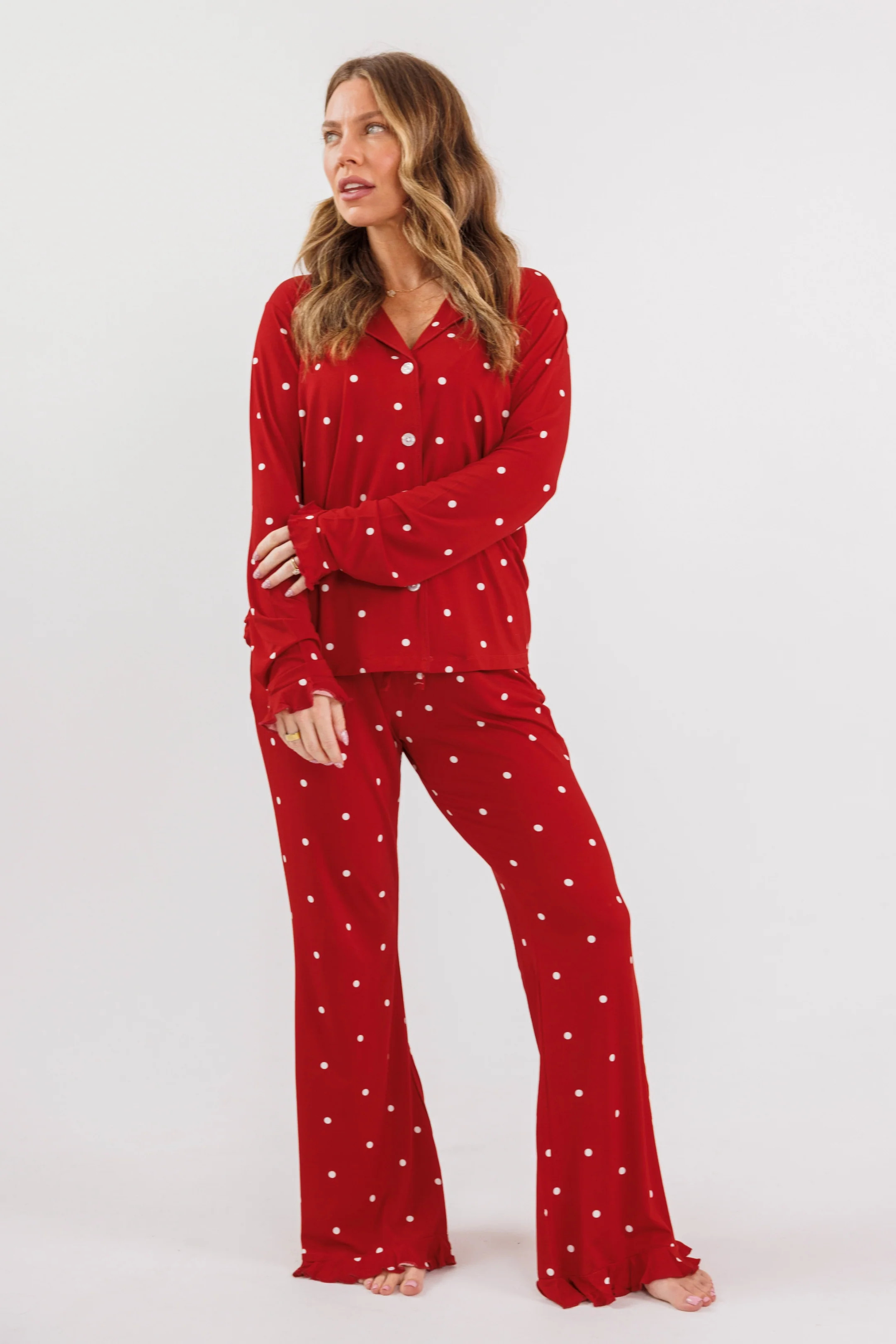 Ruby Polka Dot Women's Long Sleeve Ruffle Set | Family Matching Pajama Sets | In My Jammers | In My Jammers