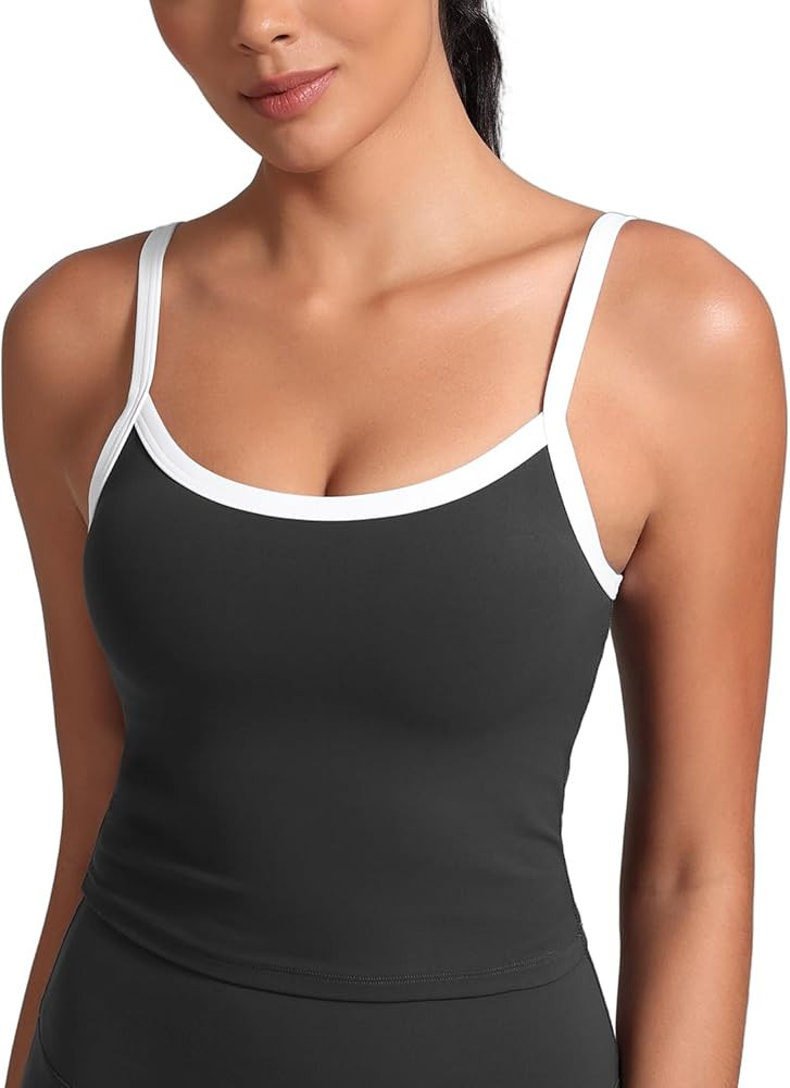 HeyNuts Vintage Color-Block Strappy Crop Tank Top for Womens, Cute Contrasting Trim Yoga Longline... | Amazon (US)