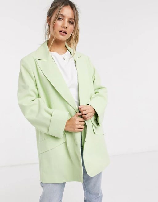 ASOS DESIGN linen look oversized jacket with contrast stitching in lime | ASOS UK