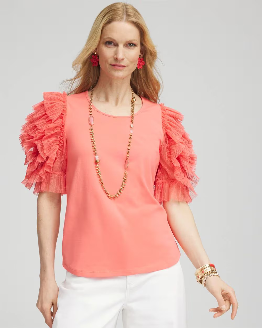 Pleated Tulle-Sleeve Top | Chico's
