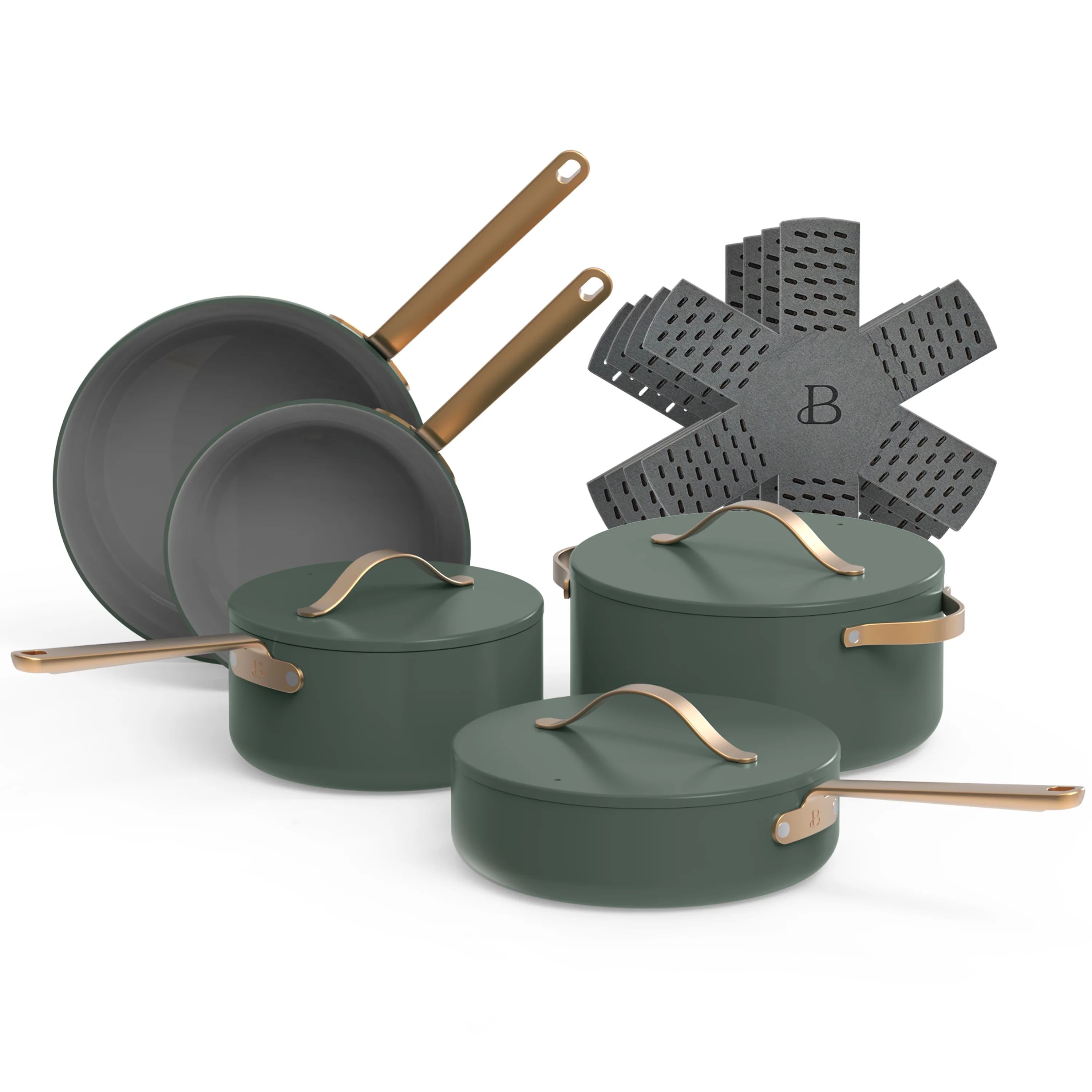 Beautiful 12pc Ceramic Non-Stick Cookware Set, Thyme Green by Drew Barrymore | Walmart (US)