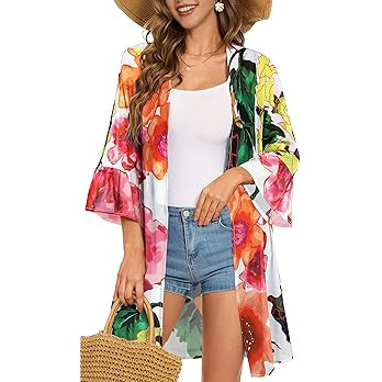 Women's Kimono Cardigans Floral Chiffon Loose Open Front Casual Summer Tops | Amazon (US)