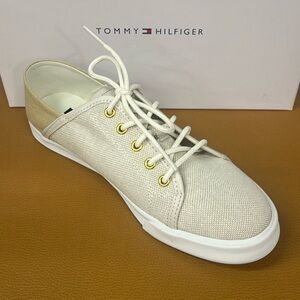 TOMMY HILFIGER Flip 4 Medium Natural Fabric Lace Logo Sneakers NIB | Poshmark