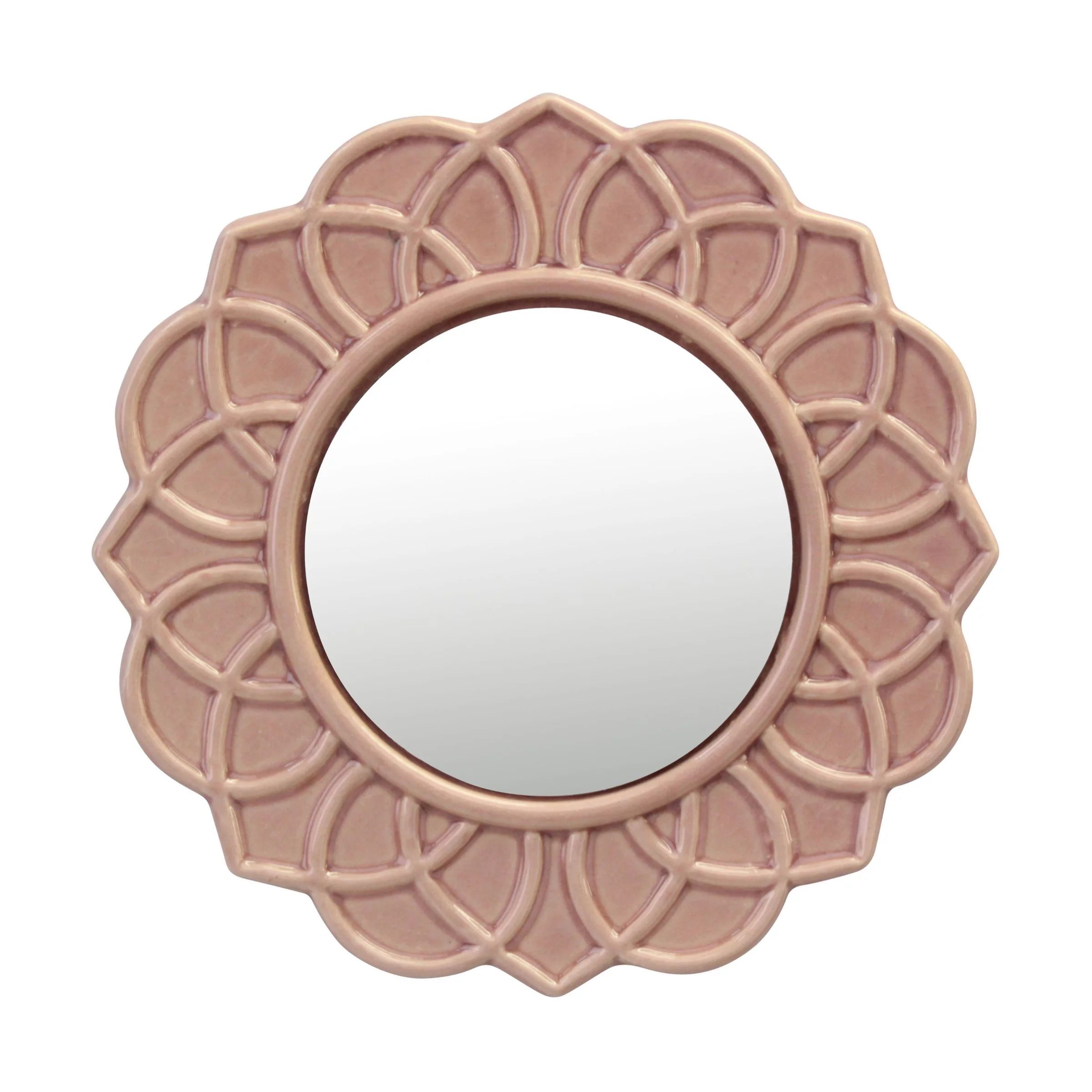 Stonebriar 9" Circular Ceramic Floral Wall Hanging Mirror, Pink | Walmart (US)