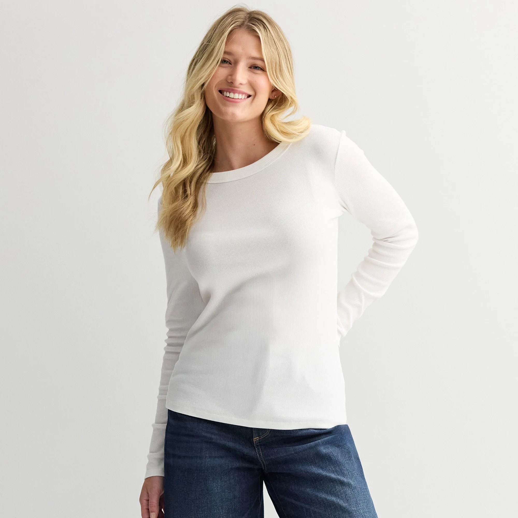 Women's Sonoma Goods For Life® Rib Long Sleeve Crew Tee | Kohl's