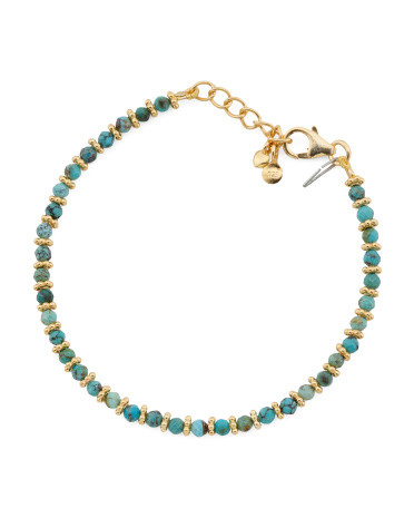 Made In India 18kt Gold Plated Sterling Silver Turquoise Bead Bracelet | TJ Maxx