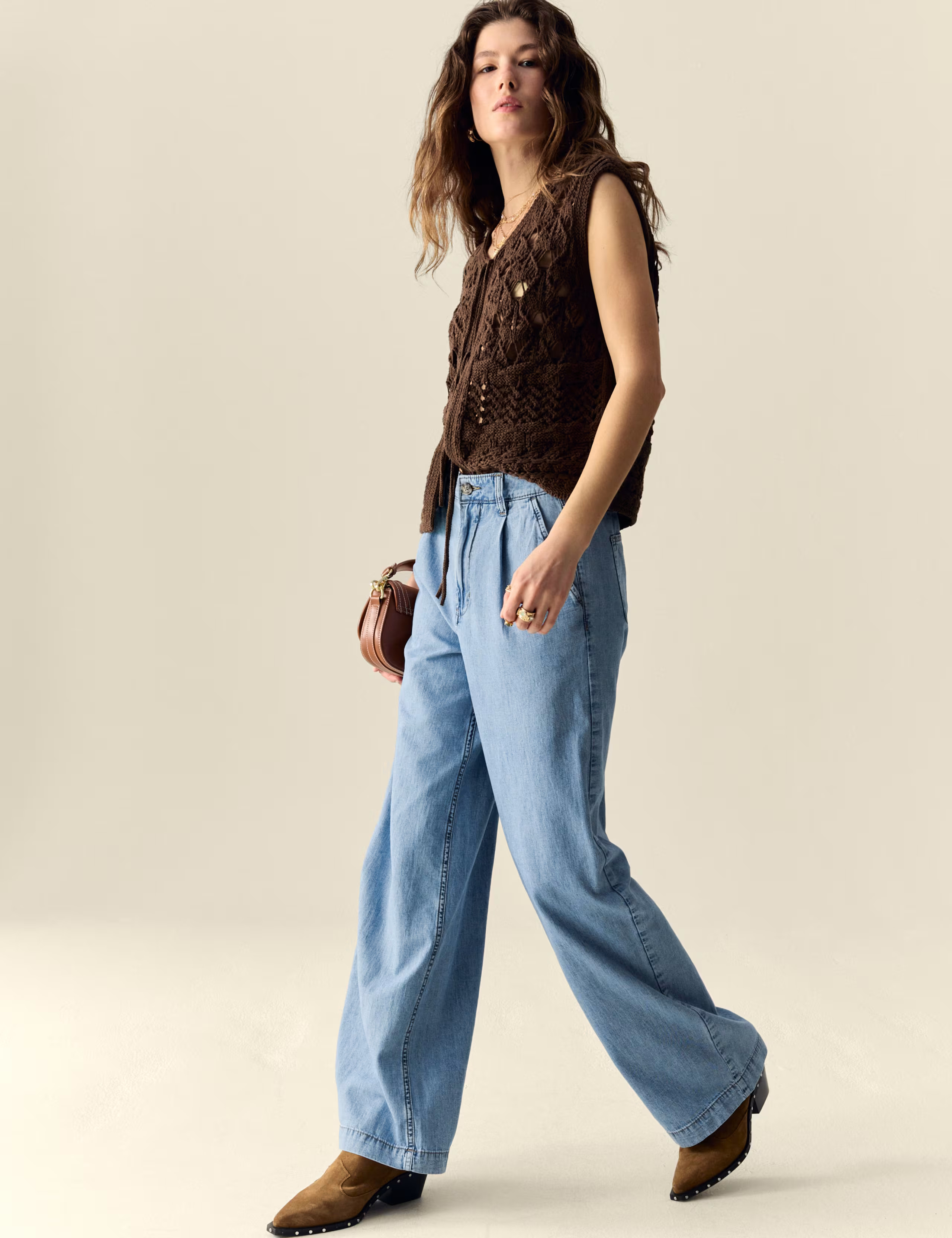 Denim High Waisted Pleat Front Wide Leg Jeans | Marks & Spencer (UK)