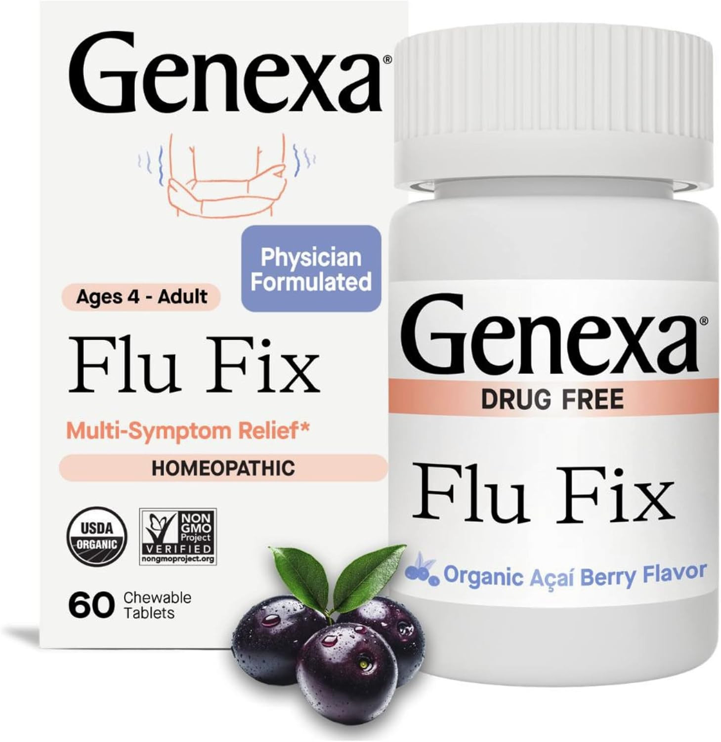 Genexa Flu Fix - 60 Tablets - Multi-Symptom Flu Remedy - Organic, Gluten Free & Non-GMO - Homeopathic Remedies | Amazon (US)