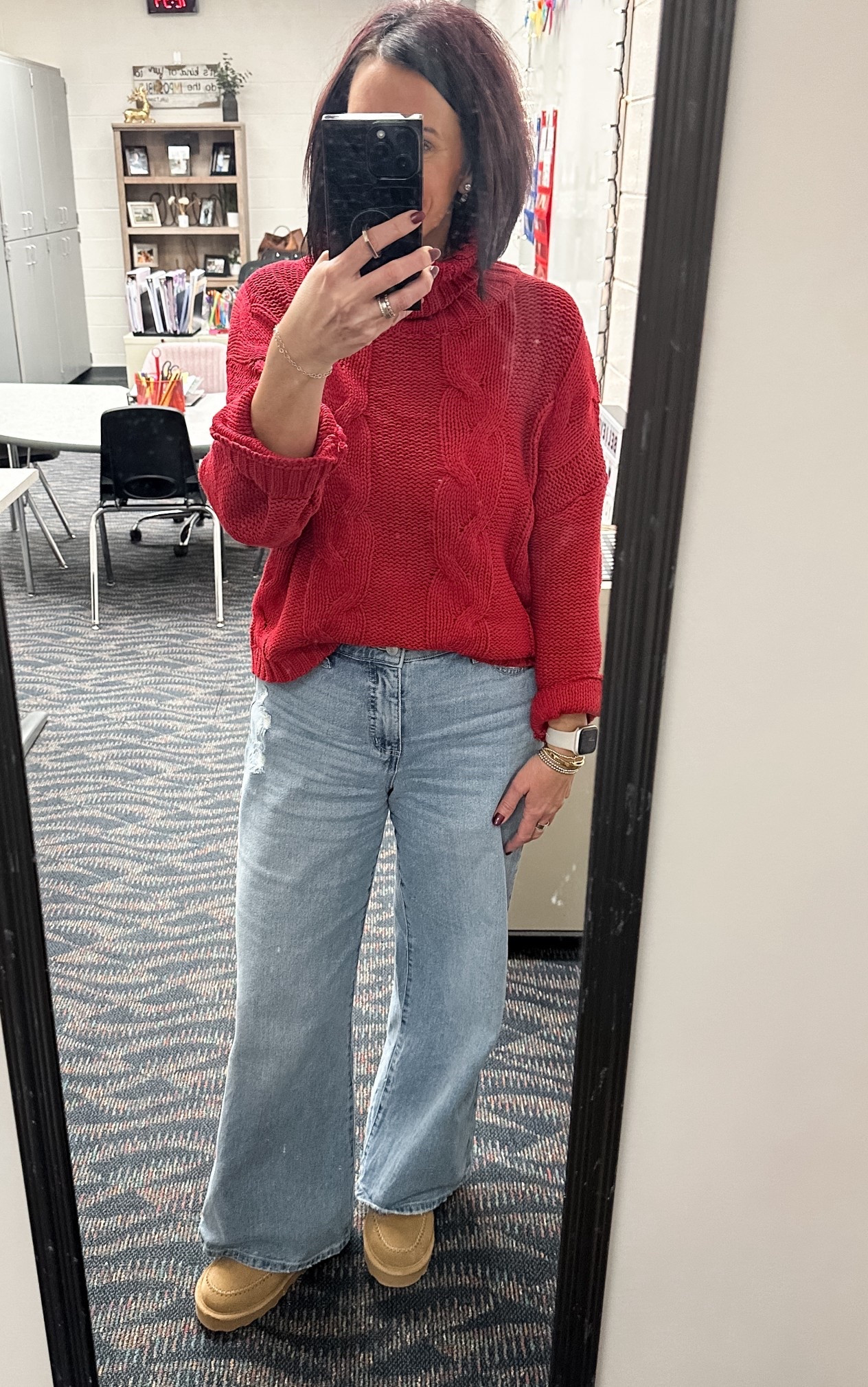 December classroom style ❤️
A red sweater paired with jeans is always a classic — effortless, festive, and perfect for the Christmas season.

#LTKWorkwear #LTKOver40 #LTKootd