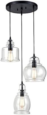 CLAXY Ecopower Vintage Kitchen Linear Island Glass Chandelier Pendant Lighting Fixture-3 Lights | Amazon (US)