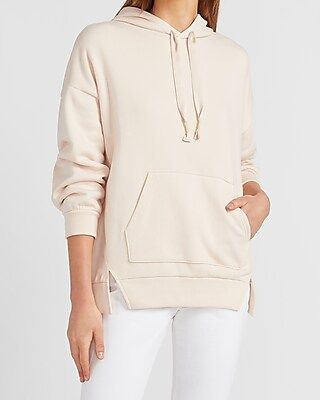 Satin Drawstring Fleece Hoodie | Express