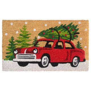 Green 18 in. x30 in. Machine Tufted Christmas Car Doormat DM9968A - The Home Depot | The Home Depot