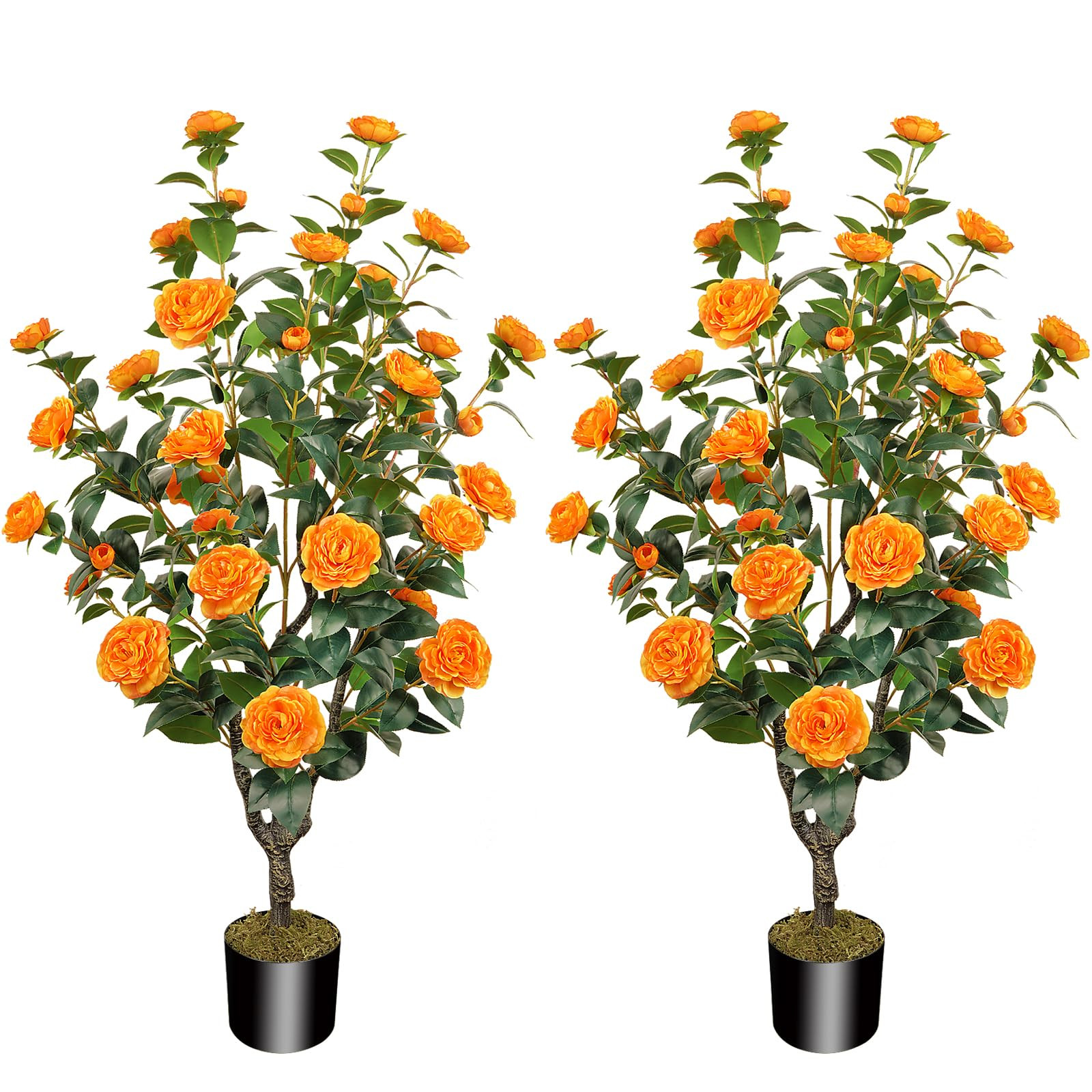 2 Pack 43.3"/3.6FT Artificial Tree with Camellia Flowers Fake Tree with 32 Blooming Flowers Orang... | Amazon (US)