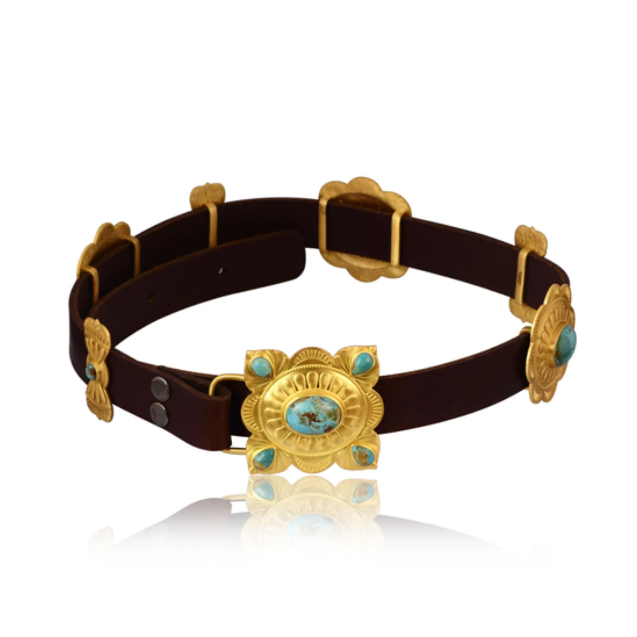 Western Charm Turquoise and Brass Concho Belt | Christina Greene LLC