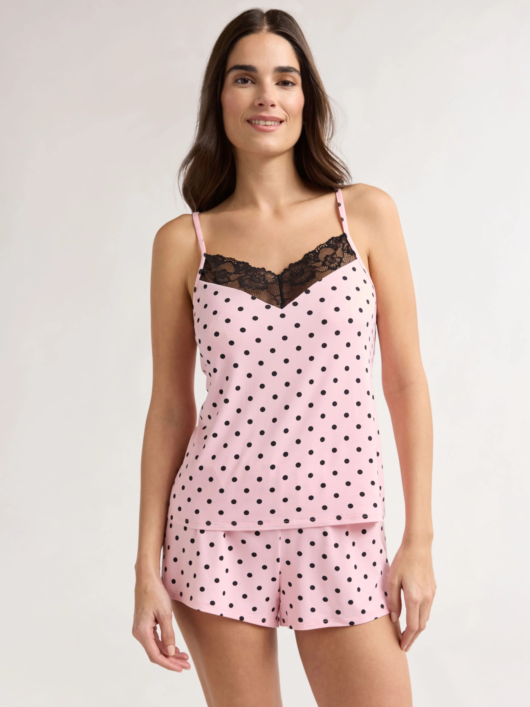 Joyspun Women’s and Women’s Plus Lace Trim Knit Cami and Shorts Pajama Set, Sizes XS to 3X | Walmart (US)