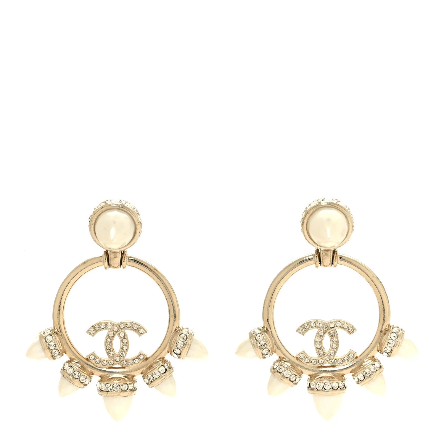 Crystal Pearl CC Round Drop Earrings Gold | FASHIONPHILE (US)