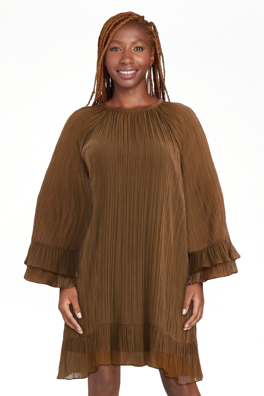 Time and Tru Women's and Women's Plus Crinkle Mini Dress with Back Tie, Sizes XS-4X | Walmart (US)