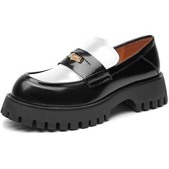 BEAU TODAY Chunky Loafers Women,Patent Leather Platform Loafers for Women,Lug Sole Slip On Penny ... | Amazon (US)