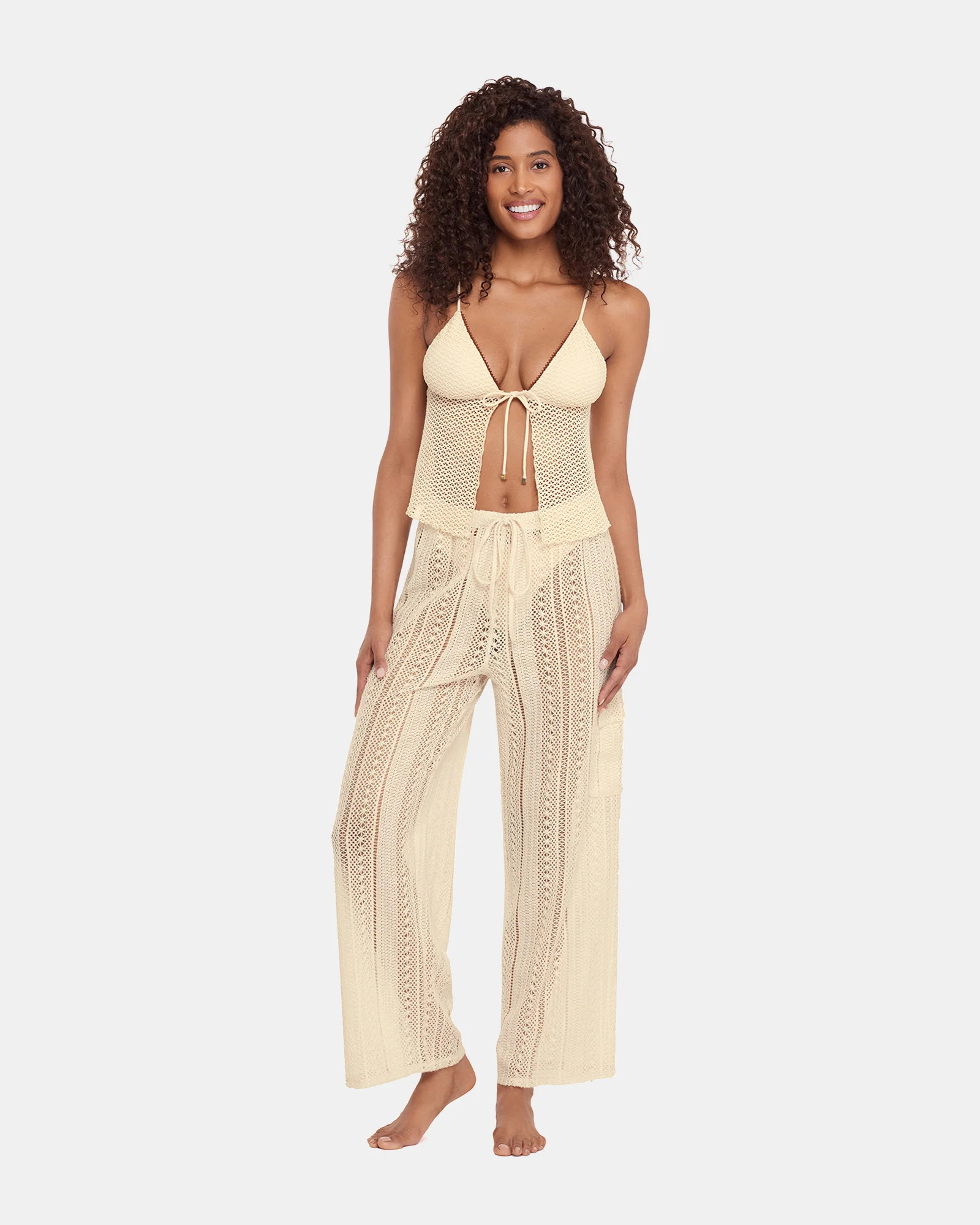 Steve Madden Women's Crochet Bikini Cover-Up Wide Leg - Pearl - Size Small - Polyester | Steve Madden (US)