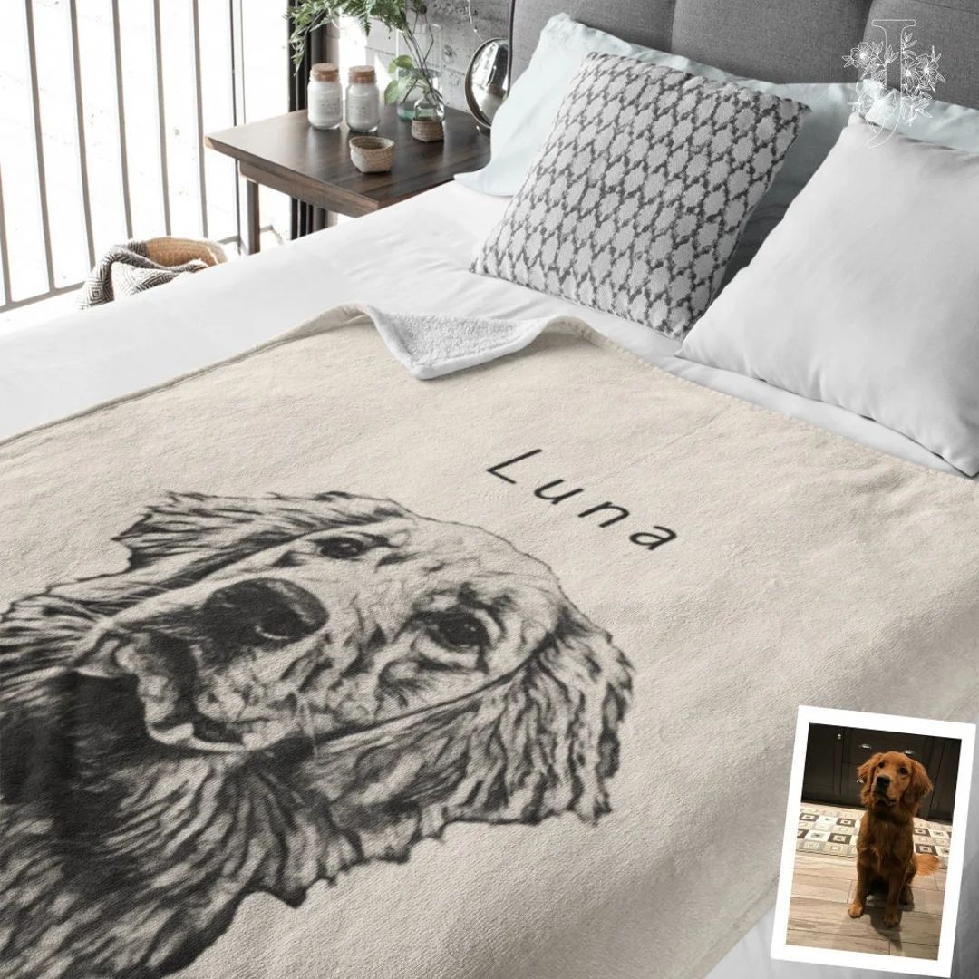 Custom Pet Pen Art Portrait Blanket Personalized Dog Photo - Etsy | Etsy (US)