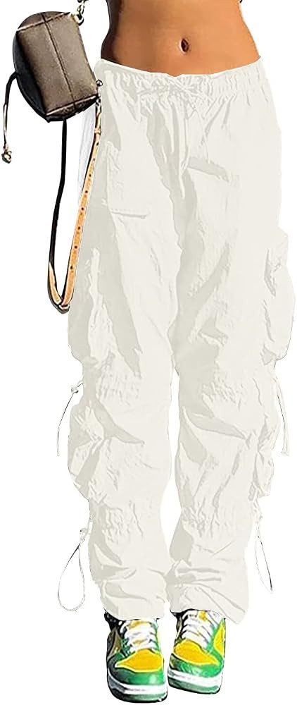 QYANGG Baggy Parachute Pants for Women& Girls Drawstring Elastic Low Waist Ruched Cargo Pants Mul... | Amazon (US)