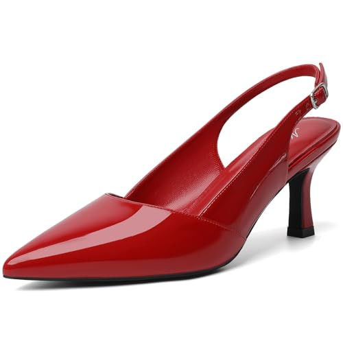 Mostrin Red Kitten Heels for Women Slingback Pointed Closed Toe Heels Women's Pumps Shoes for Wedding, Party, Commuting Size 7.5 | Amazon (US)