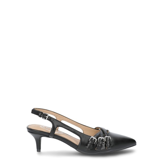 Scoop Women’s Faux Leather Moto Kitten Heel Slingbacks | Walmart (US)